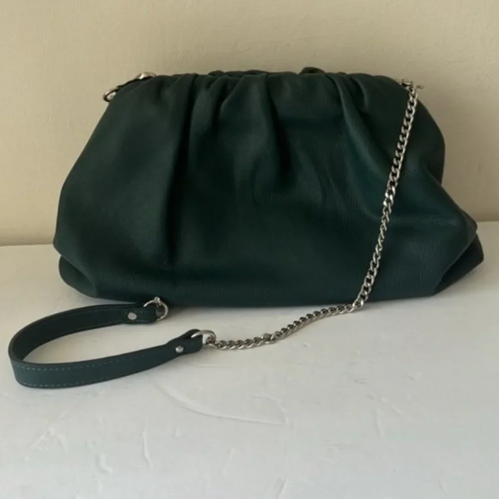 Unica! Firenze Leather Blue Teal Crossbody Convertible Pleated Handbag Clutch